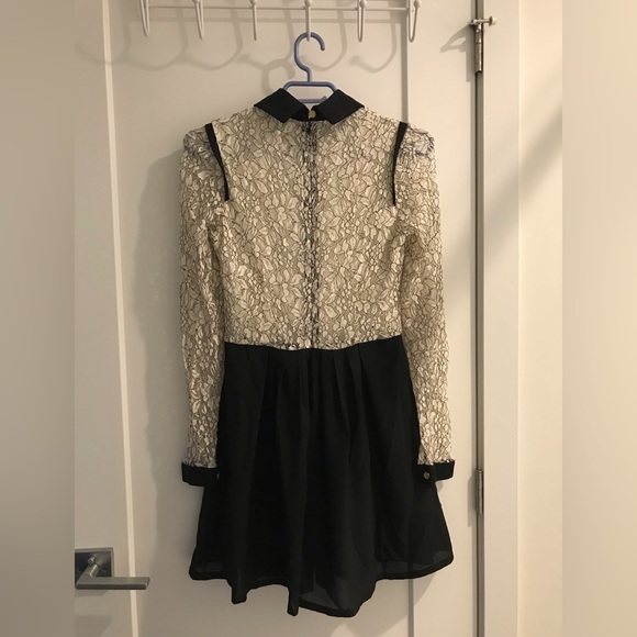 Lovestruck mini lace black collared skater dress, size small - Picture 2 of 3